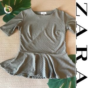 Olive Green Texture Peplum 3/4 Top Zara Trafaluc